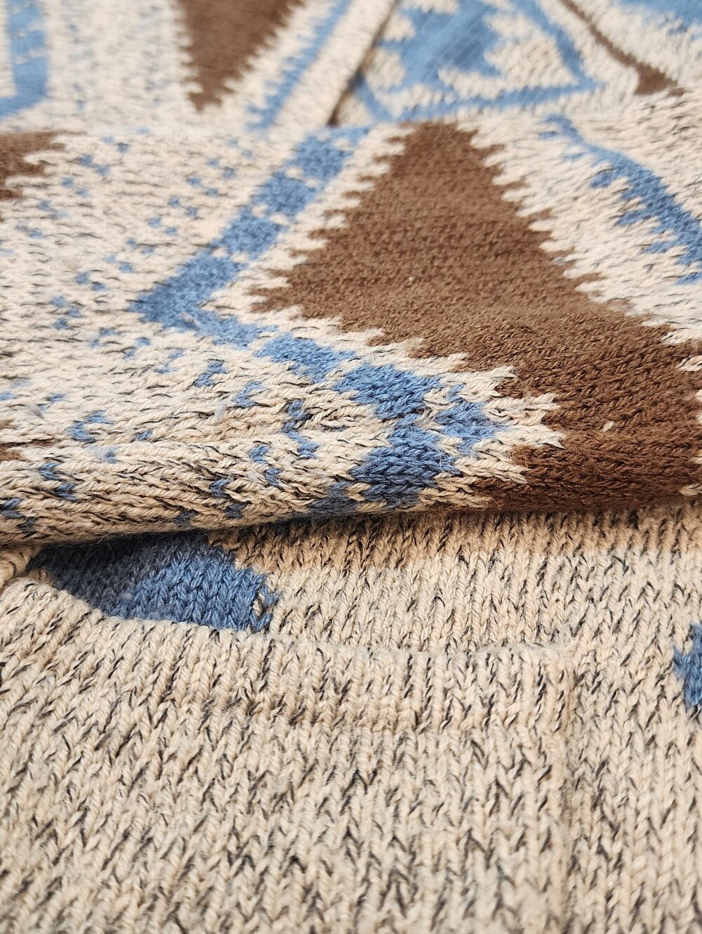 Sea Folklore Aztec-Patterned Open Cardigan in Brown Blue Chunky Medium Southwest - Picture 5 of 13